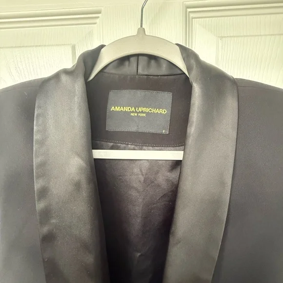 Amanda Uprichard Black Satin Lapel Blazer - Picture 2 of 6